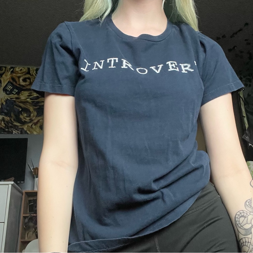 Attic Salt/Feugo Graphic “Introvert” Navy Blue Tee Shirt